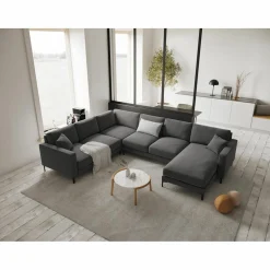 Canapé Panoramique gauche Velours Venus 6 Places gris - 326x236x90 cm-Mazzini Sofas Sale