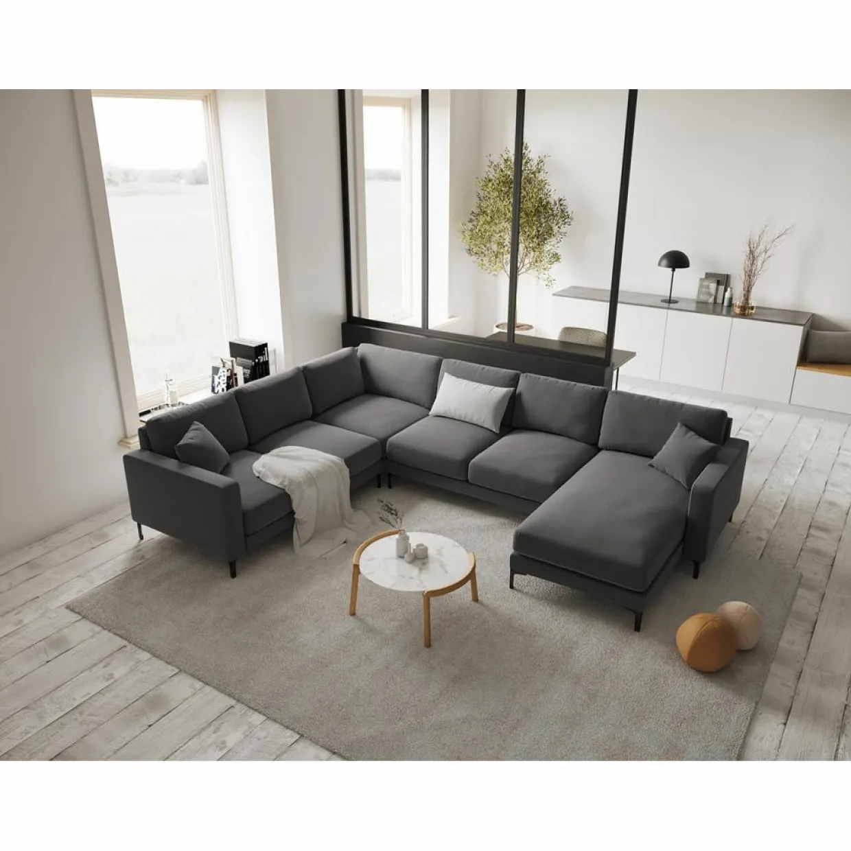 Canapé Panoramique gauche Velours Venus 6 Places gris - 326x236x90 cm-Mazzini Sofas Sale