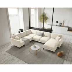 Mazzini Sofas Canapés^Canapé Panoramique gauche Velours Venus 6 Places beige clair - 326x236x90 cm