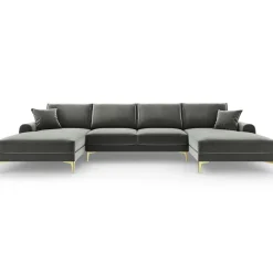 Mazzini Sofas Canapés^Canapé Panoramique Velvet 6 places Madara gris - 334x182x90 cm