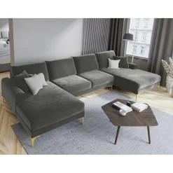Mazzini Sofas Canapés^Canapé Panoramique Velvet 6 places Madara gris - 334x182x90 cm