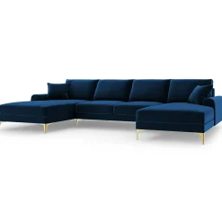 Canapé Panoramique Velvet 6 places Madara bleu roi - 334x182x90 cm-Mazzini Sofas Hot