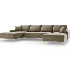 Mazzini Sofas Canapés^Canapé Panoramique Velvet 6 places Madara beige - 334x182x90 cm