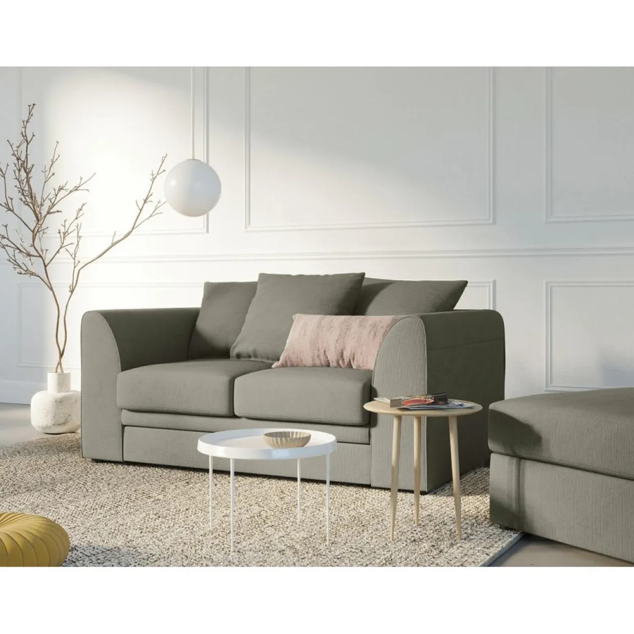 Mazzini Sofas Canapés^Canapé Quince Velours côtelé 2 Places gris clair - 150x92x80 cm