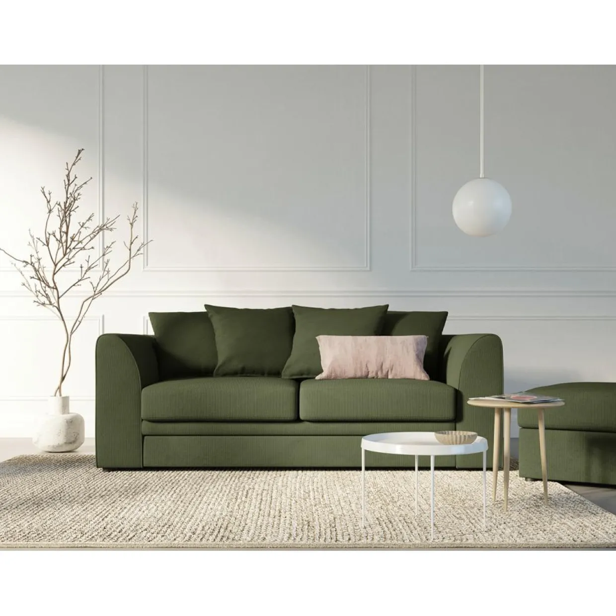 Mazzini Sofas Canapés^Canapé Quince Velours côtelé 3 Places vert - 182x92x80 cm