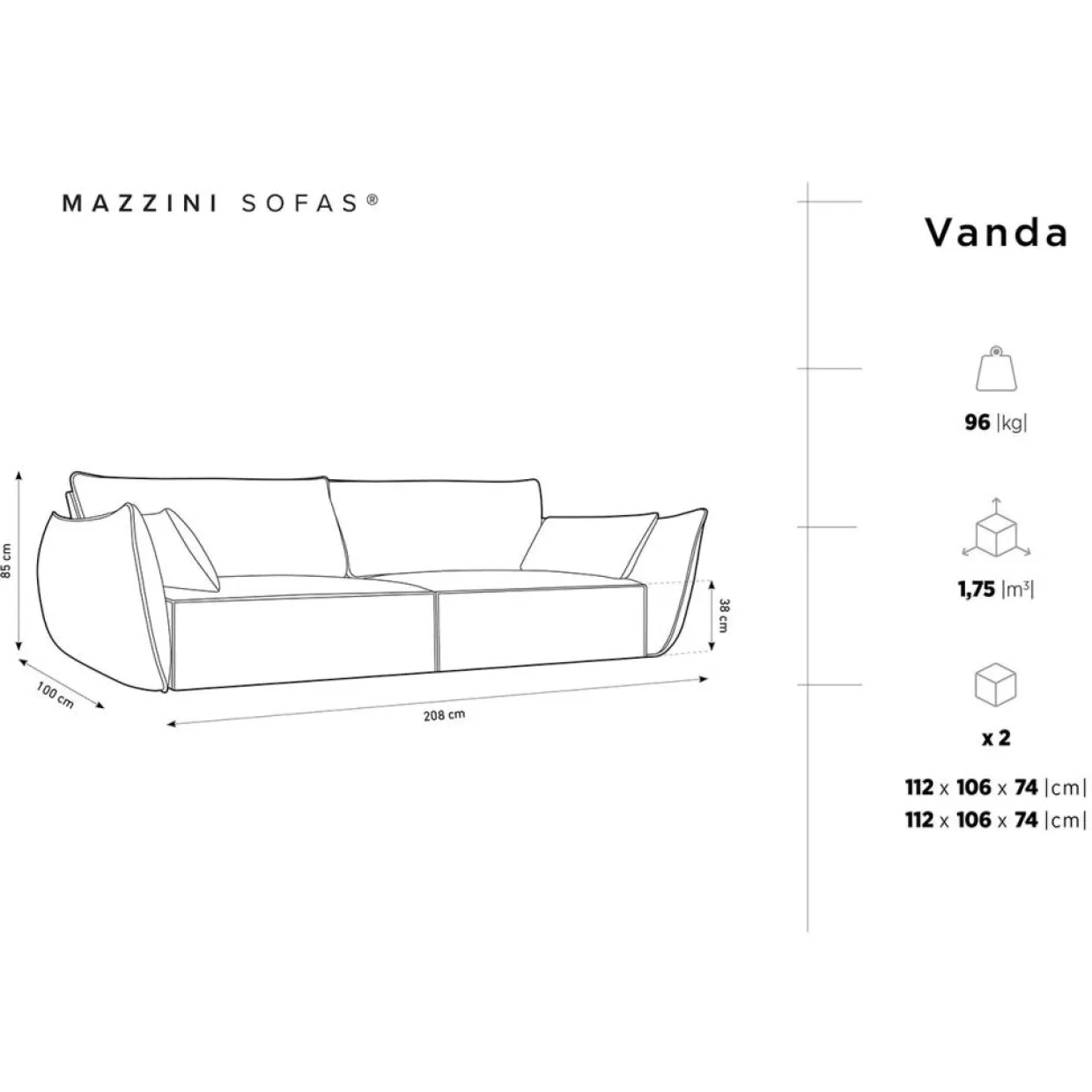 Canapé Vanda 3 Places beige clair - 208x100x85 cm-Mazzini Sofas Hot