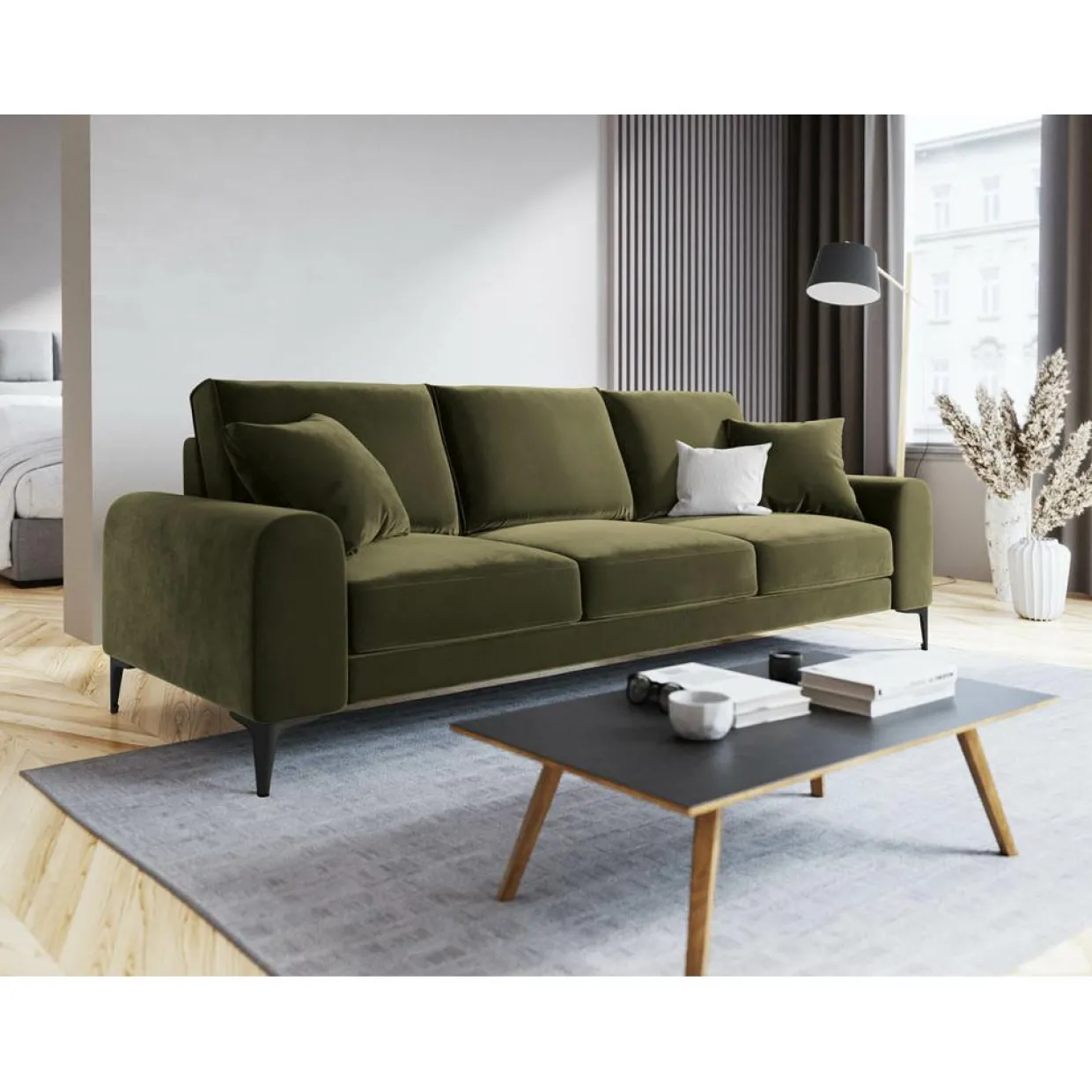 Mazzini Sofas Canapés^Canapé Velours 3 places Madara vert - 222x102x90 cm
