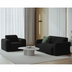 Mazzini Sofas Canapés^Canapé Velours Jasmin 2 Places noir - 170x95x72 cm