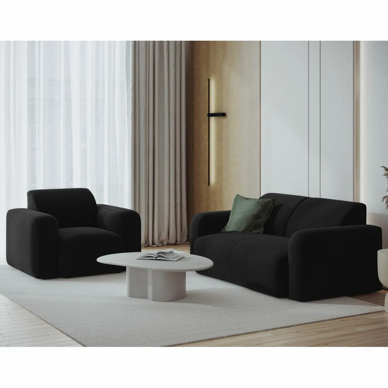 Mazzini Sofas Canapés^Canapé Velours Jasmin 2 Places noir - 170x95x72 cm