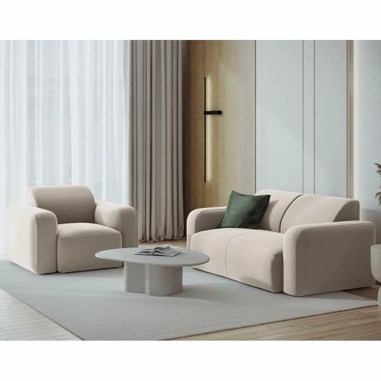 Canapé Velours Jasmin 2 Places beige - 170x95x72 cm-Mazzini Sofas New