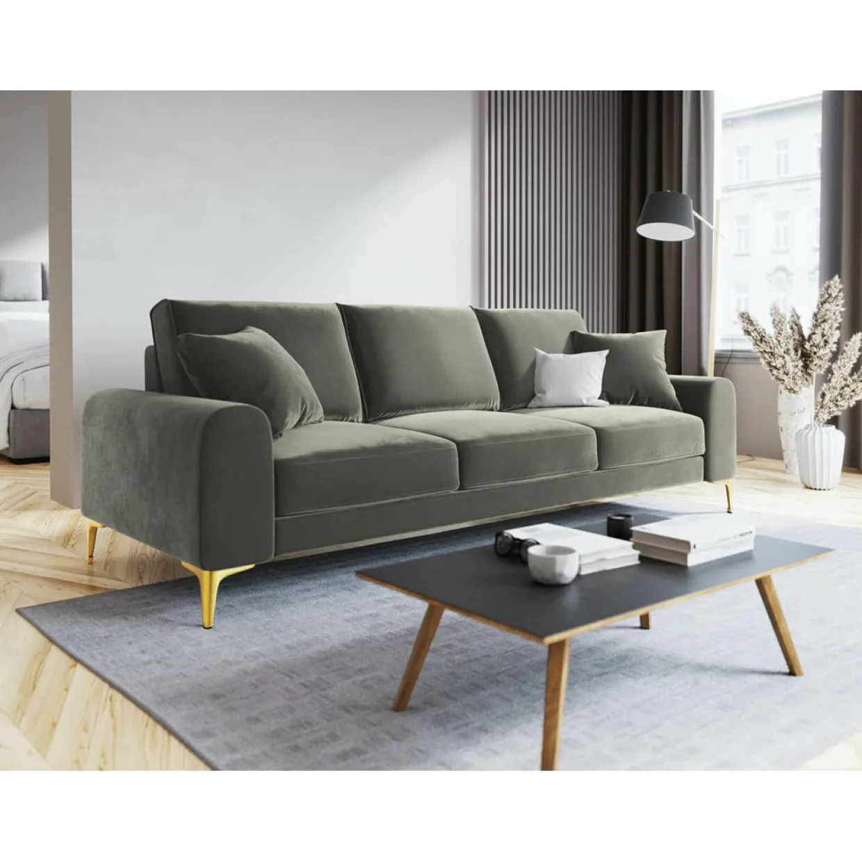 Mazzini Sofas Canapés^Canapé Velours Madara beige - 237x102x90 cm