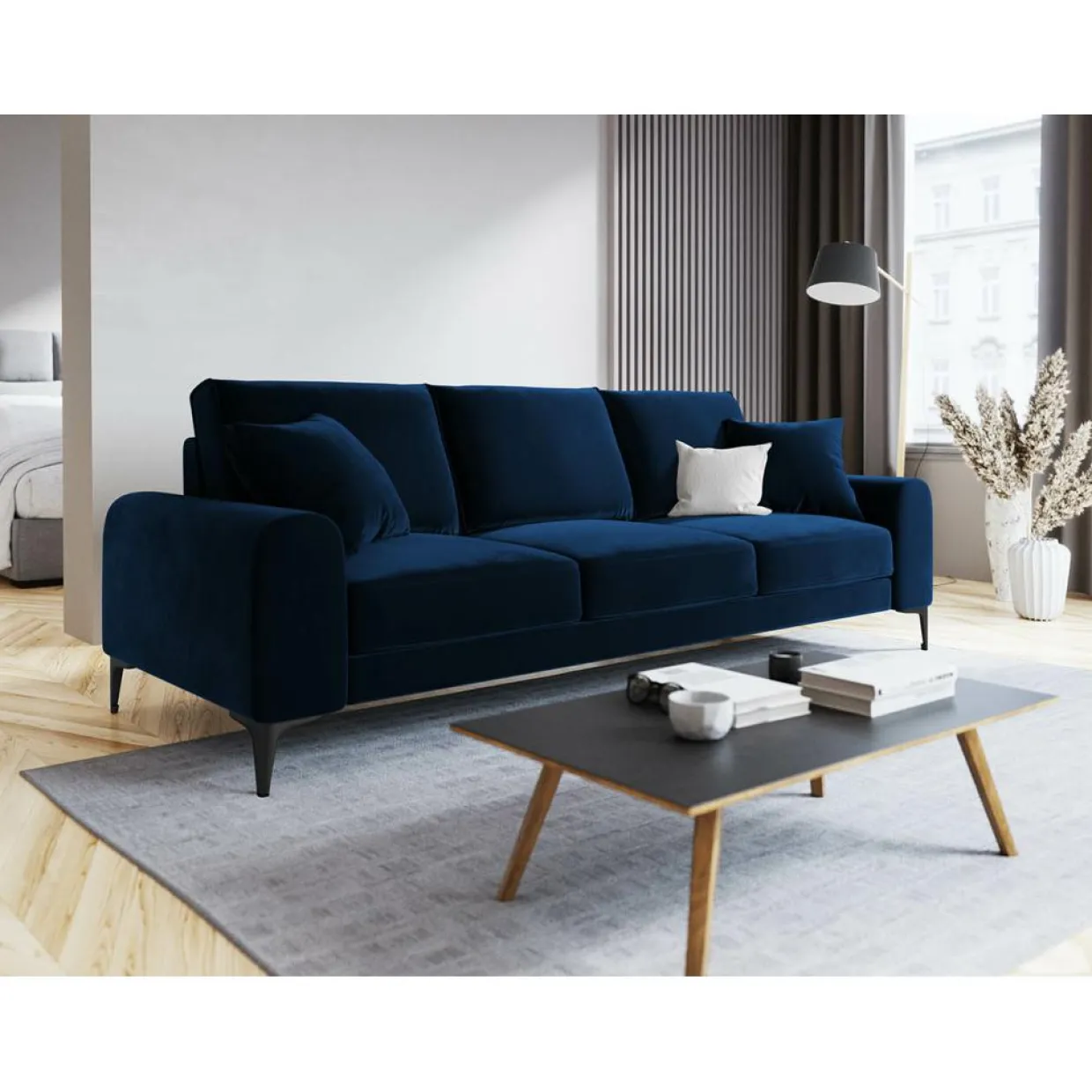 Canapé Velours Madara bleu roi - 222x102x90 cm-Mazzini Sofas Best