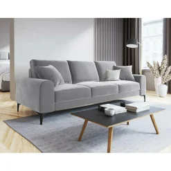 Canapé Velours Madara gris clair - 222x102x90 cm-Mazzini Sofas Online