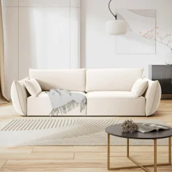 Mazzini Sofas Canapés^Canapé Velours Vanda 3 Places beige clair - 208x100x85 cm