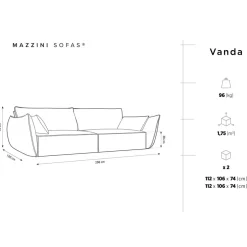 Mazzini Sofas Canapés^Canapé Velours Vanda 3 Places beige clair - 208x100x85 cm