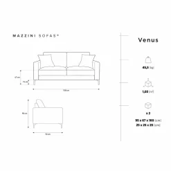 Canapé Velours Venus 2 Places beige clair - 158x92x90 cm-Mazzini Sofas Discount