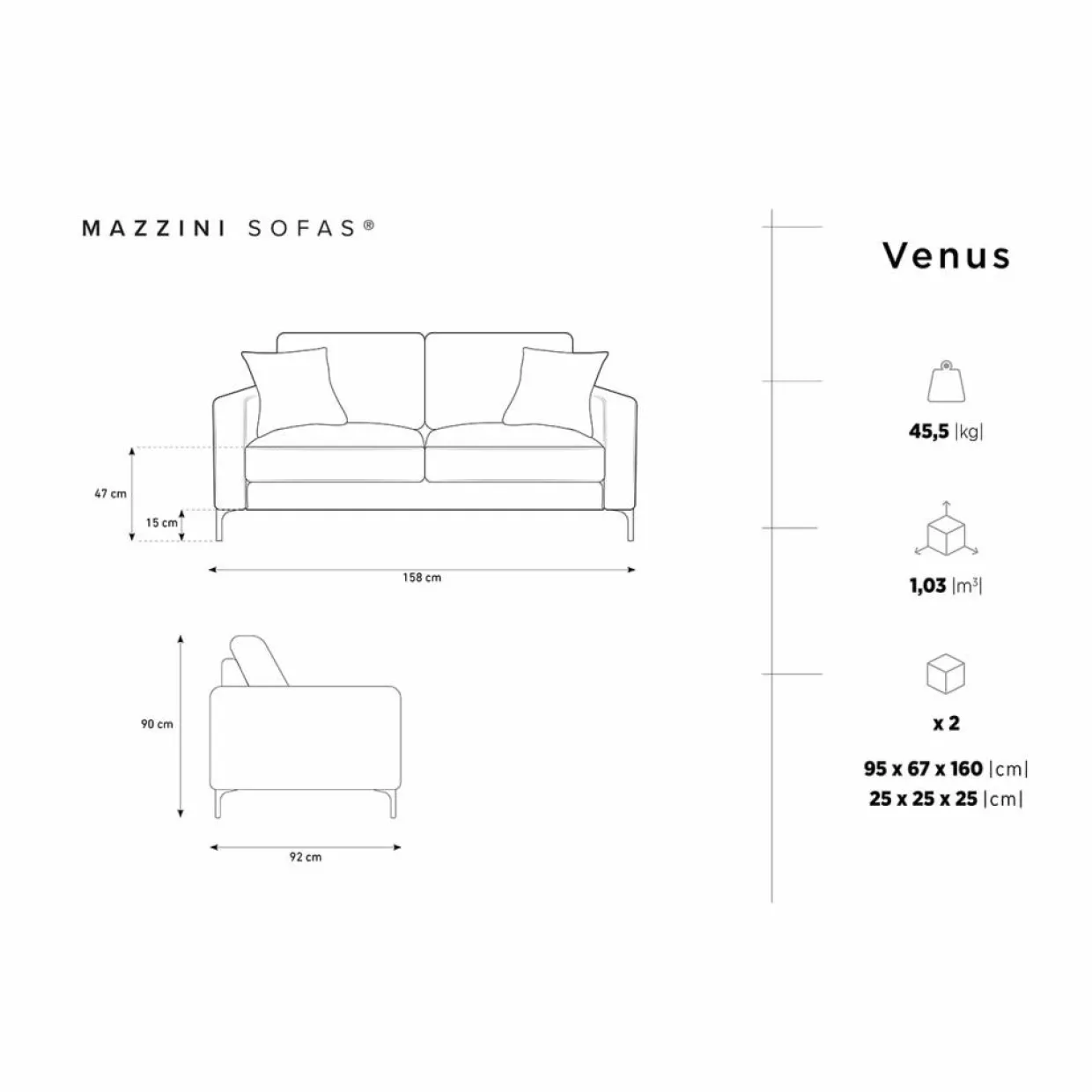 Canapé Velours Venus 2 Places beige clair - 158x92x90 cm-Mazzini Sofas Discount