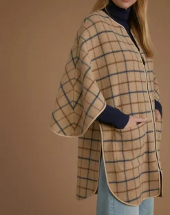 Cape en Laine mélangée à carreaux beige moyen-Cyrillus Best