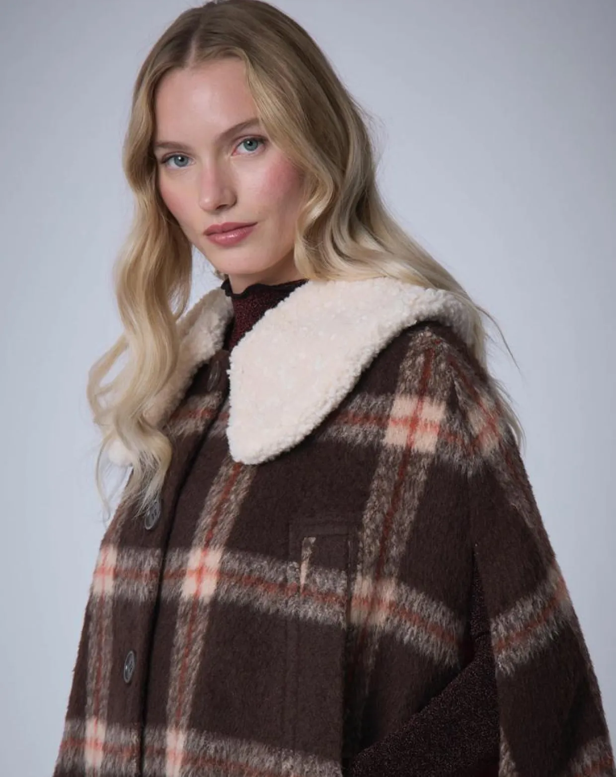 Cape en Laine mélangée Pilou Tartan unique-Manoush Sale