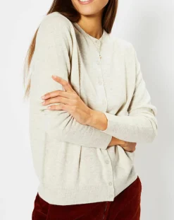 Cardigan 100% Cachemire Cacao col rond gris beige chiné-Galeries Lafayette Discount