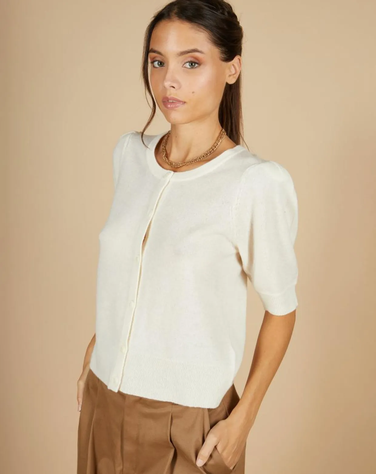 Femme Cashmere Tribu Gilets Et Cardigans^Cardigan 100% Cachemire Claire manches ballon écru