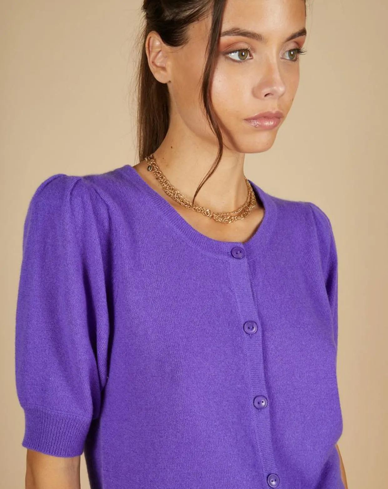 Femme Cashmere Tribu Gilets Et Cardigans^Cardigan 100% Cachemire Claire manches ballon violet