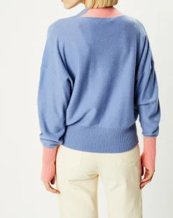 Cardigan 100% Cachemire Fabiola col V bicolore bleu/rose-Galeries Lafayette Outlet
