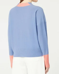 Cardigan 100% Cachemire Fabiola col V bicolore bleu/rose-Galeries Lafayette Outlet