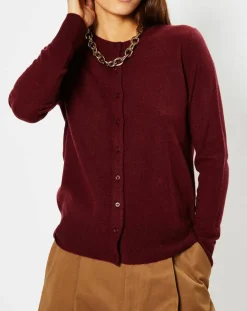 Cardigan 100% Cachemire Yacao col rond rouge foncé-Galeries Lafayette Sale