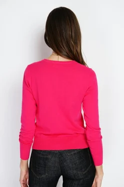 Cardigan en Cachemire mélangé ras de cou fushia-Assuili Online