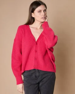 Cardigan en Laine & Cachemire mélangés Noémie rose vif-Oscar et Louise Best