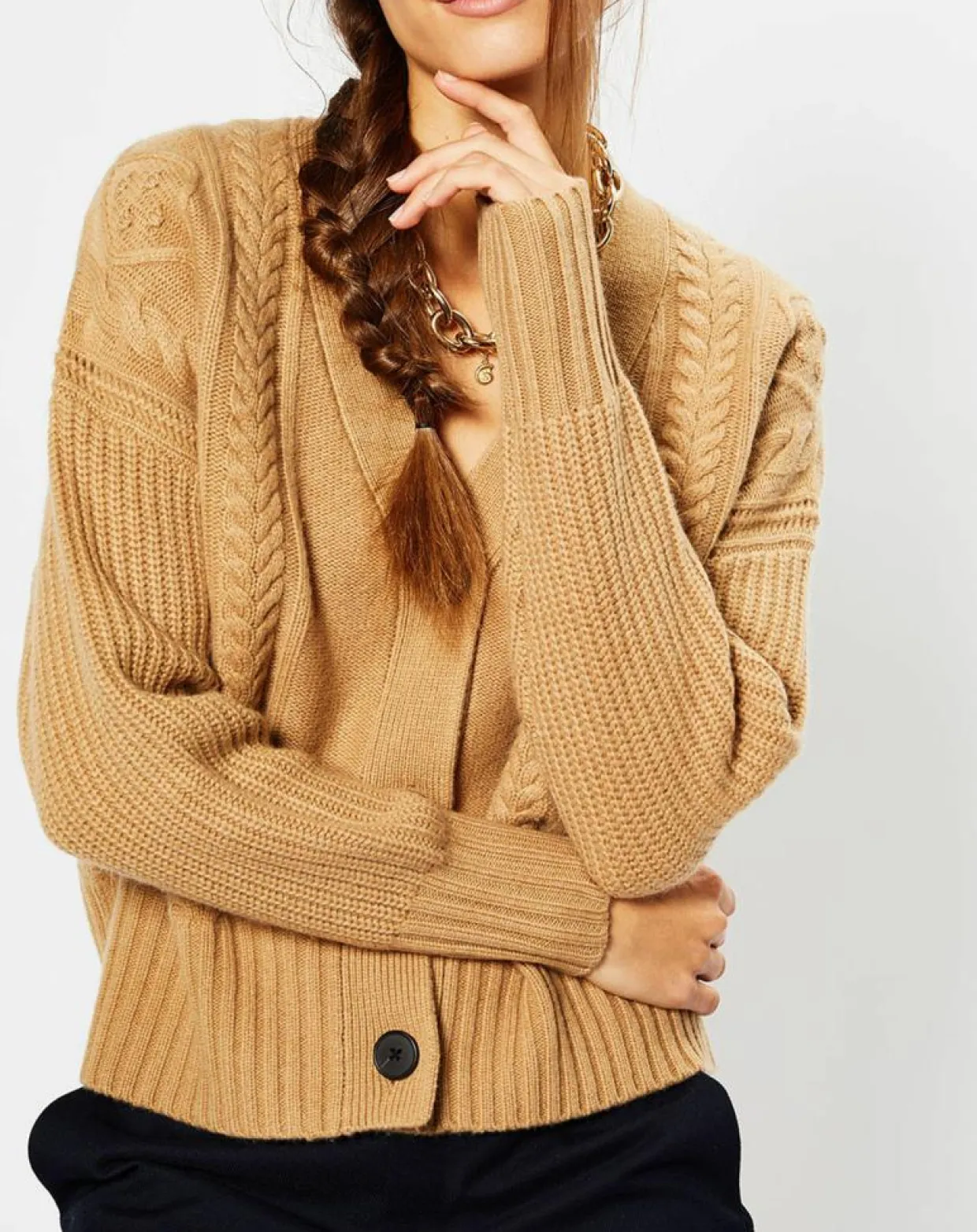 Cardigan en Laine & Cachemire Fabiola T col V beige-Galeries Lafayette Best