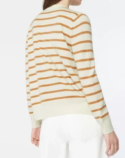Femme Galeries Lafayette Gilets Et Cardigans^Cardigan en Laine & Cachemire Sacao rayé col rond beige/écru