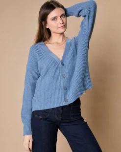 Cardigan en Laine & Cachemire mélangés Noémie bleu denim-Oscar et Louise Discount