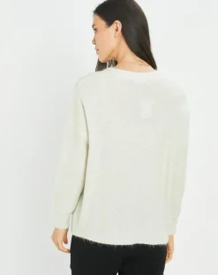 Cardigan en Laine & Mohair mélangés Basal à sequins blanc perle-Lauren Vidal Sale