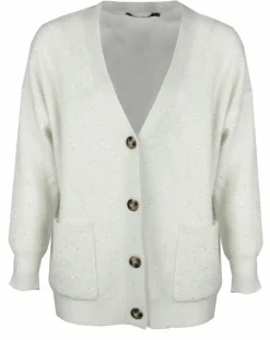 Cardigan en Laine & Mohair mélangés Basal à sequins blanc perle-Lauren Vidal Sale