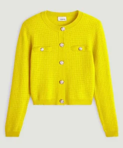 Cardigan Raven 100% Cachemire boutons et poches jaune-Rodier