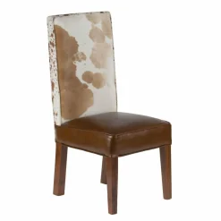 Chaise à haut dossier en peau de vache Acacia Savage Naturel - 46x50x109 cm-Bois & Chiffons Discount