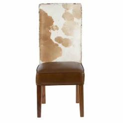 Chaise à haut dossier en peau de vache Acacia Savage Naturel - 46x50x109 cm-Bois & Chiffons Discount