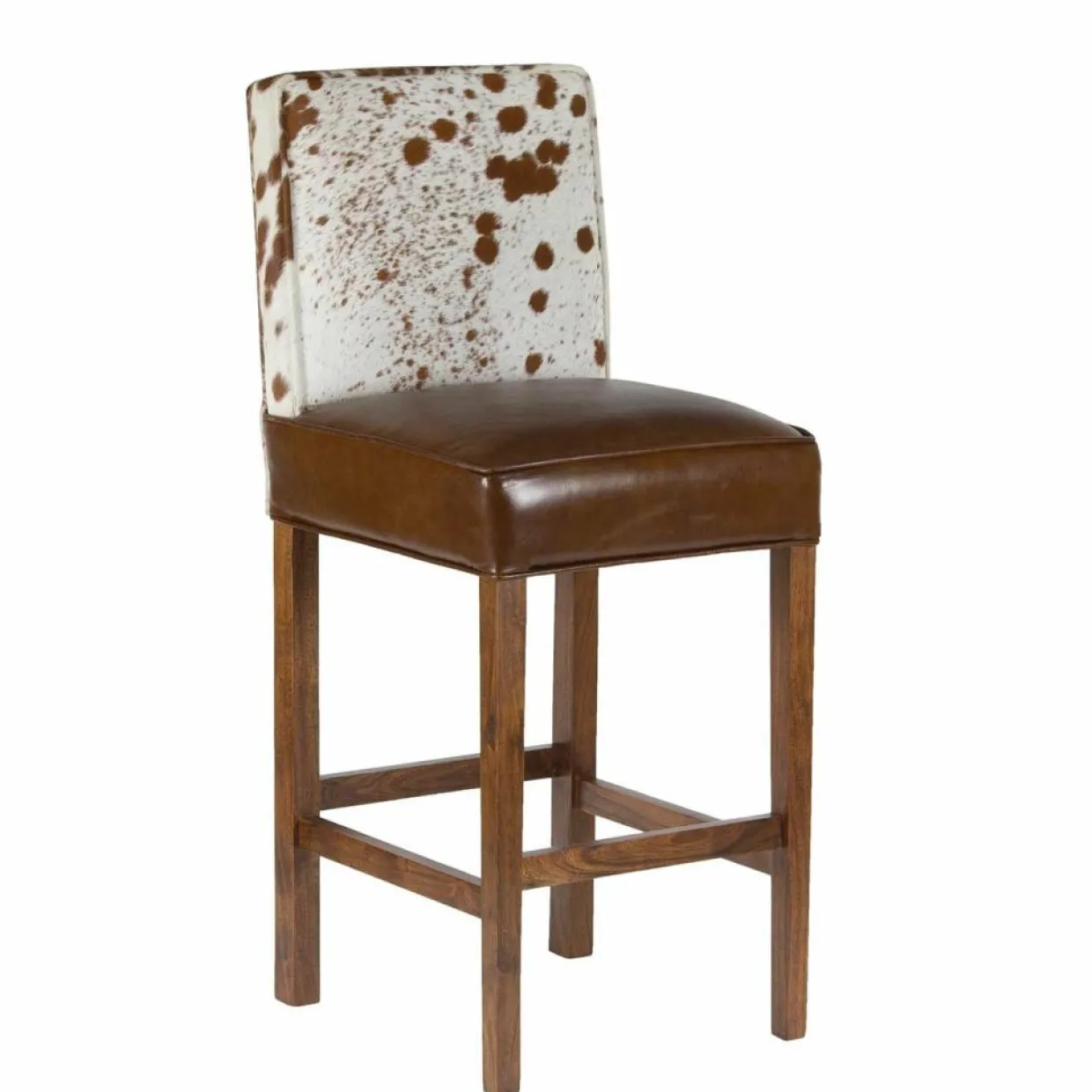 Bois & Chiffons Chaises^Chaise de bar en acacia et peau de vache Acacia Savage Marron - 46x50x114 cm