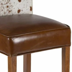 Bois & Chiffons Chaises^Chaise de bar en acacia et peau de vache Acacia Savage Marron - 46x50x114 cm
