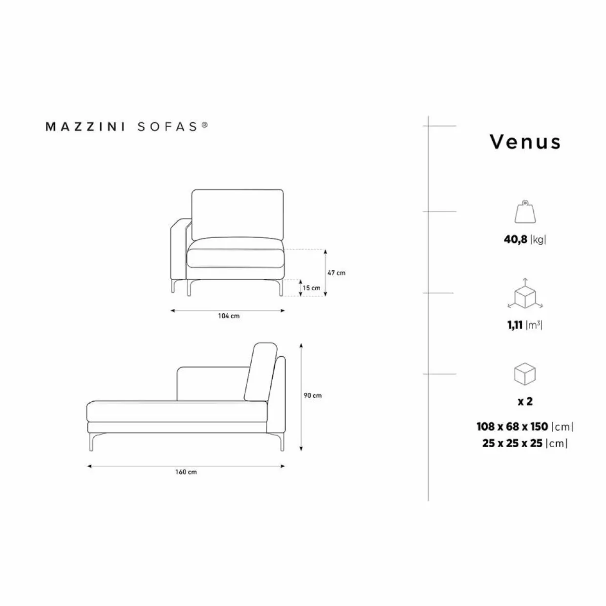 Chaise Longue Gauche Venus gris foncé - 160x104x90 cm-Mazzini Sofas Sale