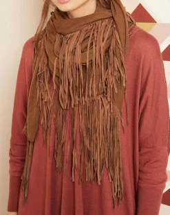 Écharpe avec franges en Cuir camel - 220x92 cm-Hotel Particulier Best