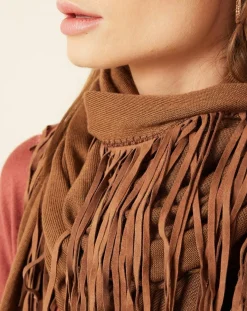 Écharpe avec franges en Cuir camel - 220x92 cm-Hotel Particulier Best