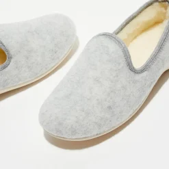 Chaussons charentais fourrés en Laine gris clair-Apologie Studio Outlet