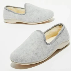 Chaussons charentais fourrés en Laine gris clair-Apologie Studio Outlet