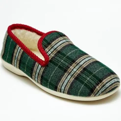 Homme Apologie Studio Chaussons^Chaussons charentais fourrés Laine tartan vert bord rouges
