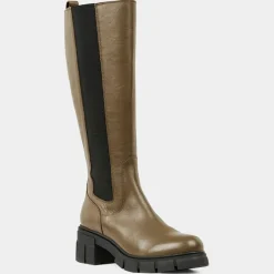 Chelsea Boots en Cuir lisse élastique vert kaki - Talon 6 cm-Galeries Lafayette Clearance