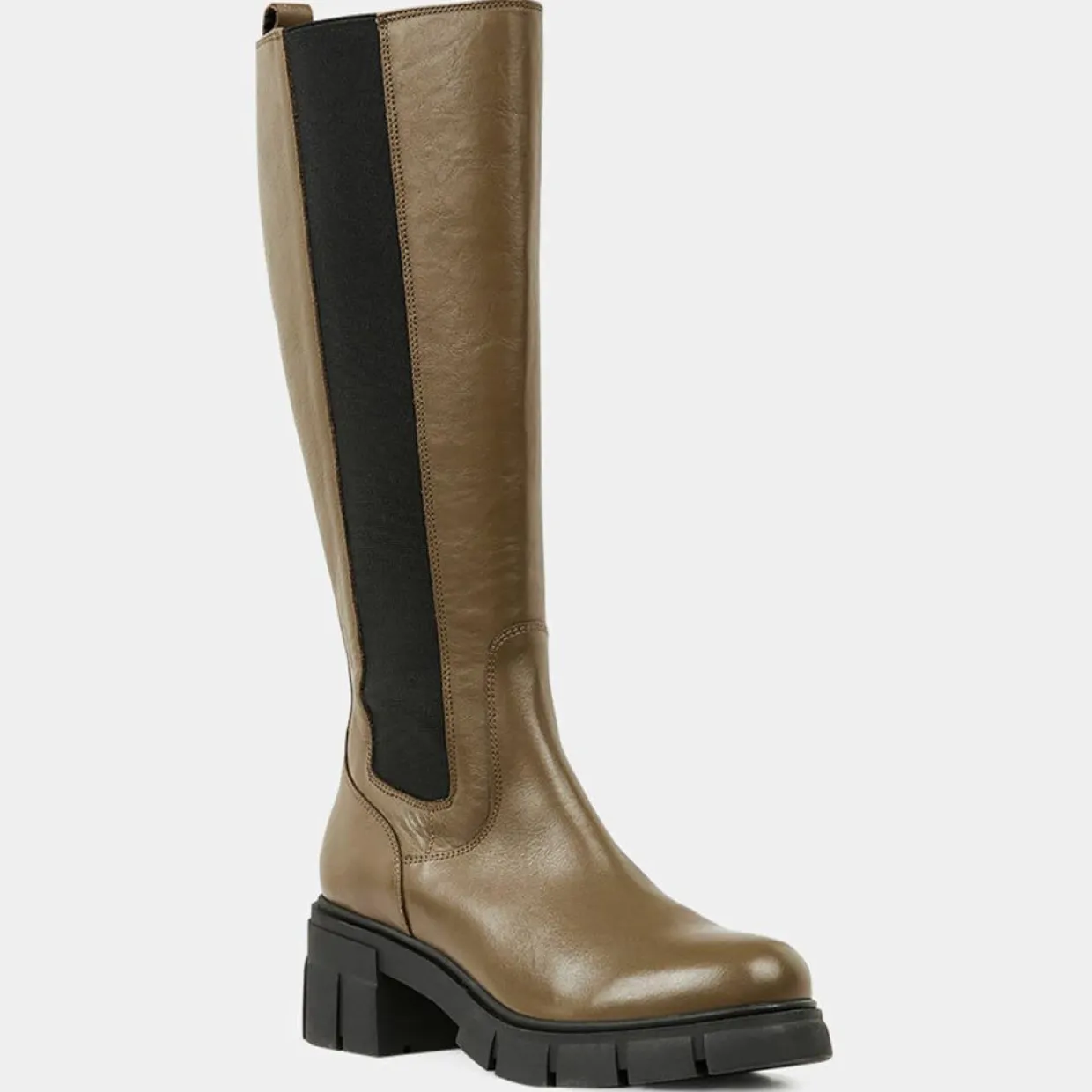 Chelsea Boots en Cuir lisse élastique vert kaki - Talon 6 cm-Galeries Lafayette Clearance