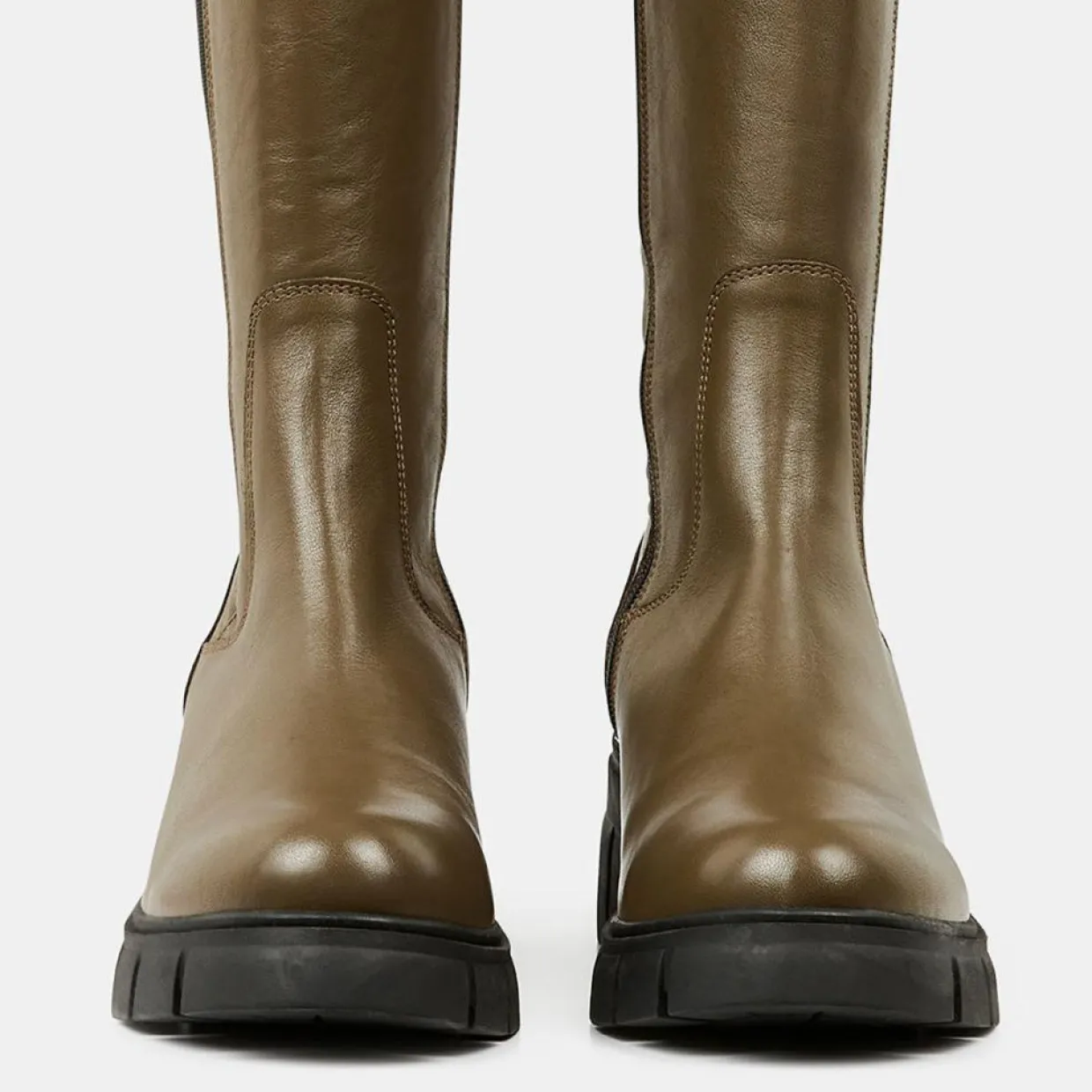 Chelsea Boots en Cuir lisse élastique vert kaki - Talon 6 cm-Galeries Lafayette Clearance